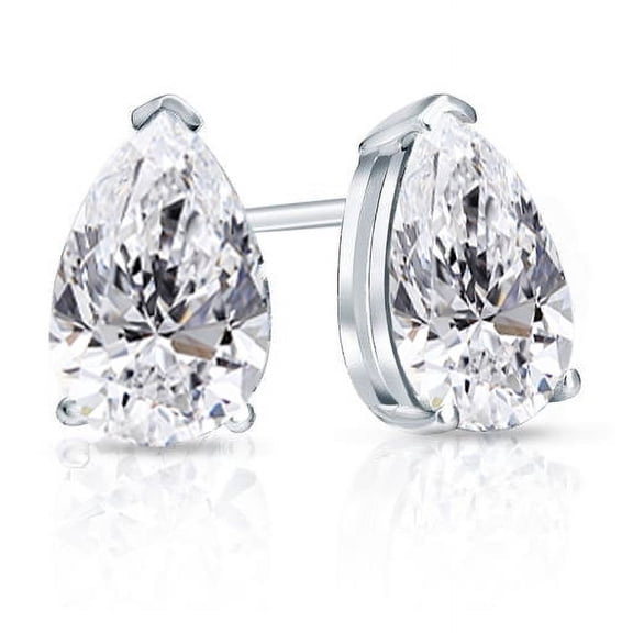 2 Carat Pear Solitaire Diamond Stud Earrings | IGI Certified Lab Grown Diamond Stud | 14K White Gold | G - VS2 | Screw Backs