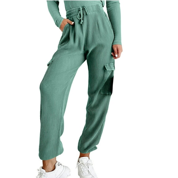 Kmdttou Cargo Pants Women Stretchy Loose Fitting Elastic Waistband With Multiple Pockets Work Pants Ankle Tied Casual Pants S-3XL