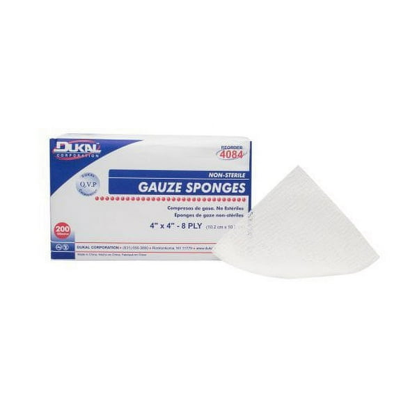 Dukal 4084, Dukal™ Gauze Sponge, Cotton, 8-Ply, White, 200/Box (258323_BX)