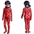 thumbnail image 2 of Bimirth Kids Girl Ladybug Cosplay Set Halloween Party Jumpsuit Fancy Dress Costume with Blindfold, Wig, Bag-yky 140(130-140CM), 2 of 3