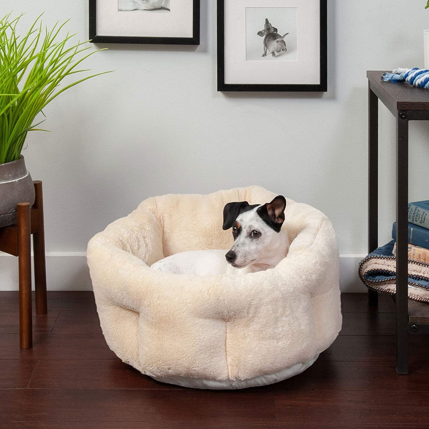 FurHaven Pet Products Luxury Faux Fur Warming Hi-Lo Cuddler Pet Bed - Cream, Small - 20"