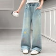 thumbnail image 4 of WMQPNNS Girl's Jeans Baggy Girls Wide Leg Denim Pants Junior Mid Rise Elastic Band with Pockets Casual Clothes, Size 4-5 Years, fd1-Light Blue, 4 of 6