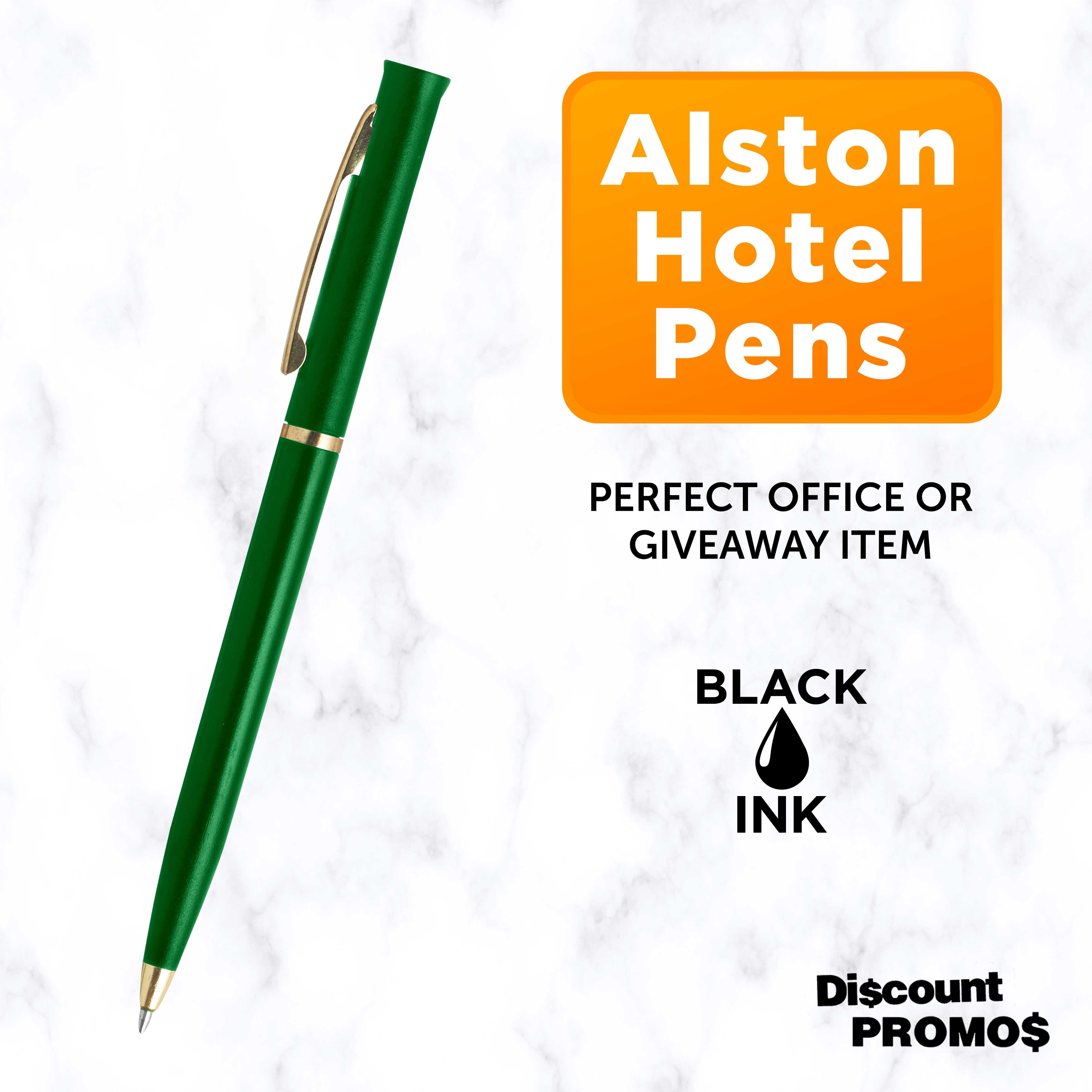 10 Alston Hotel Pens Pack - Ballpoint, Gold Metal Accent - Green