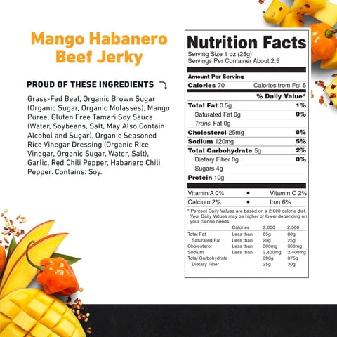 (Pack of 12), Country Archer Mango Habanero Beef Jerky, 2.5 oz