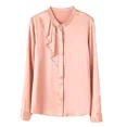 thumbnail image 2 of Blusa elegante de seda pura rosa de principios de otoño para mujer, jersey de manga larga con volantes y cuello redondo, camisa suave y elegante de alta gama a la moda, 2 of 5