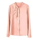 thumbnail image 2 of Blusa elegante de seda pura rosa de principios de otoño para mujer, jersey de manga larga con volantes y cuello redondo, camisa suave y elegante de alta gama a la moda, 2 of 5