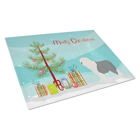 Caroline's Treasures Old English Sheepdog Bobtail Christmas Glass Cutting Board Large