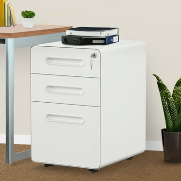 Uforic Steel Rolling File Cabinet with Lock 3 Drawer Slim Document Organizer Office Furniture