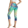 thumbnail image 2 of SCRAWLGOD Mermaid Scales Galaxy Blue Women's High Waisted Capri with Pockets Buttery Tummy Control Yoga Leggings Stretch Breathable Workout Athletic Running Yoga Cycling, M, 2 of 7