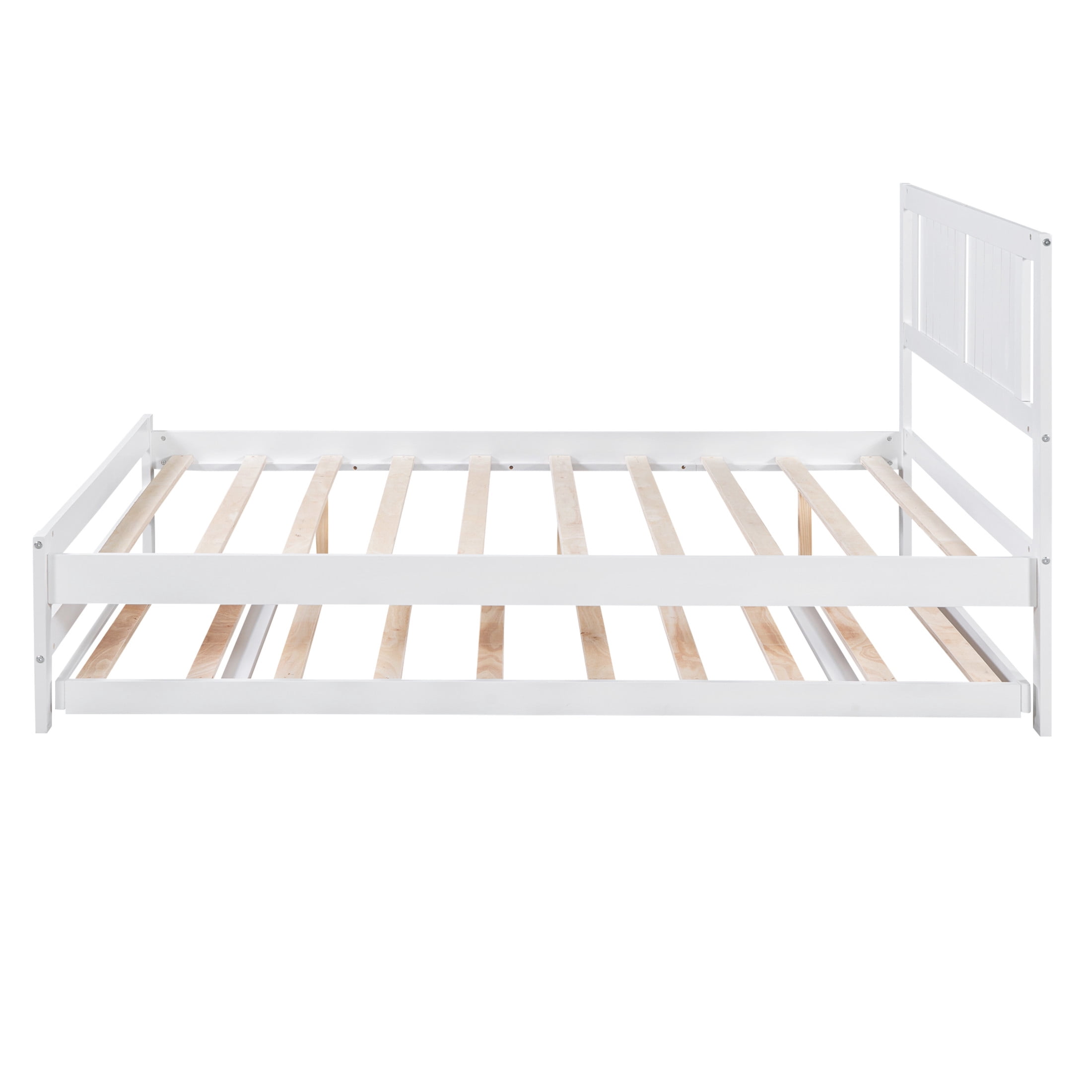 Noble House Rhea Full Size Platform Bed with Pop Up Adjustable Trundle, Solid Pine Wood Frame, Heavy Duty, White