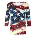 thumbnail image 5 of Staron Spring Summer Women's T-Shirt Independence Day Printed Round Neck 3/4 Sleeve Casual Loose Comfy Top, Dark Blue M, 5 of 6