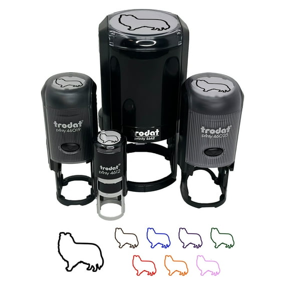 Shetland Sheepdog Sheltie Dog Outline Self-Inking Rubber Stamp Ink Stamper - Sky Blue Ink - Small 3/4 Inch