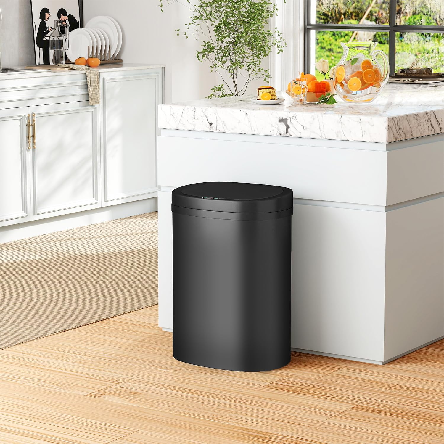 PayLessHere 13Gal Trash Can - Touchless Automatic Lid, Plastic Garbage Can  for Kitchen (1, Black)