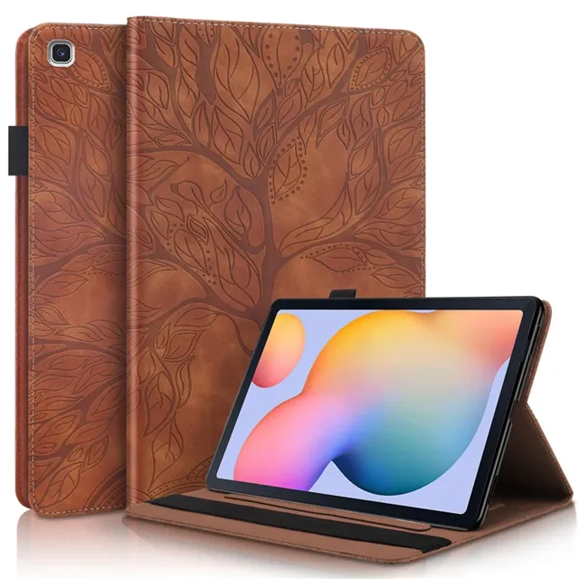 3D Tree Embossed for Samsung Galaxy Tab S6 Lite 2022 Case 10.4 inch PU Leather Book Cover Tablet for Funda Galaxy S6 Lite Case RX Brown For S6 Lite 10.4inch