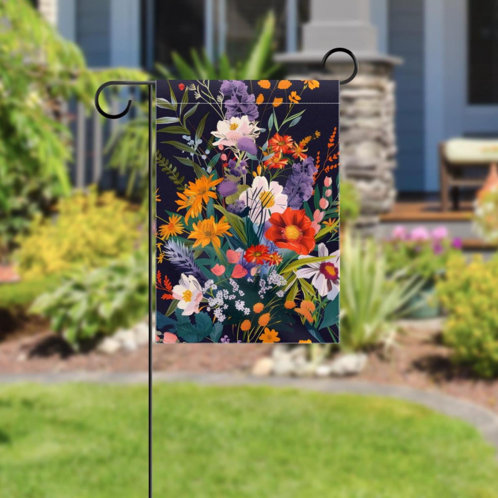 Welcome Wild Meadow Florals Flower Bouquet Garden Flag, Vertical Double Sided Small House Flag, Yard Farmhouse Outdoor Deck Veranda Lawn Decor 28x40 Inch