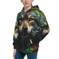 thumbnail image 2 of Pofeuu Realistic Style Colorful Wolf Print Teenage Zipper Hoodie Sweatshirts Hooded Casual Jackets With Pocket For Boys Girls-Small, 2 of 6