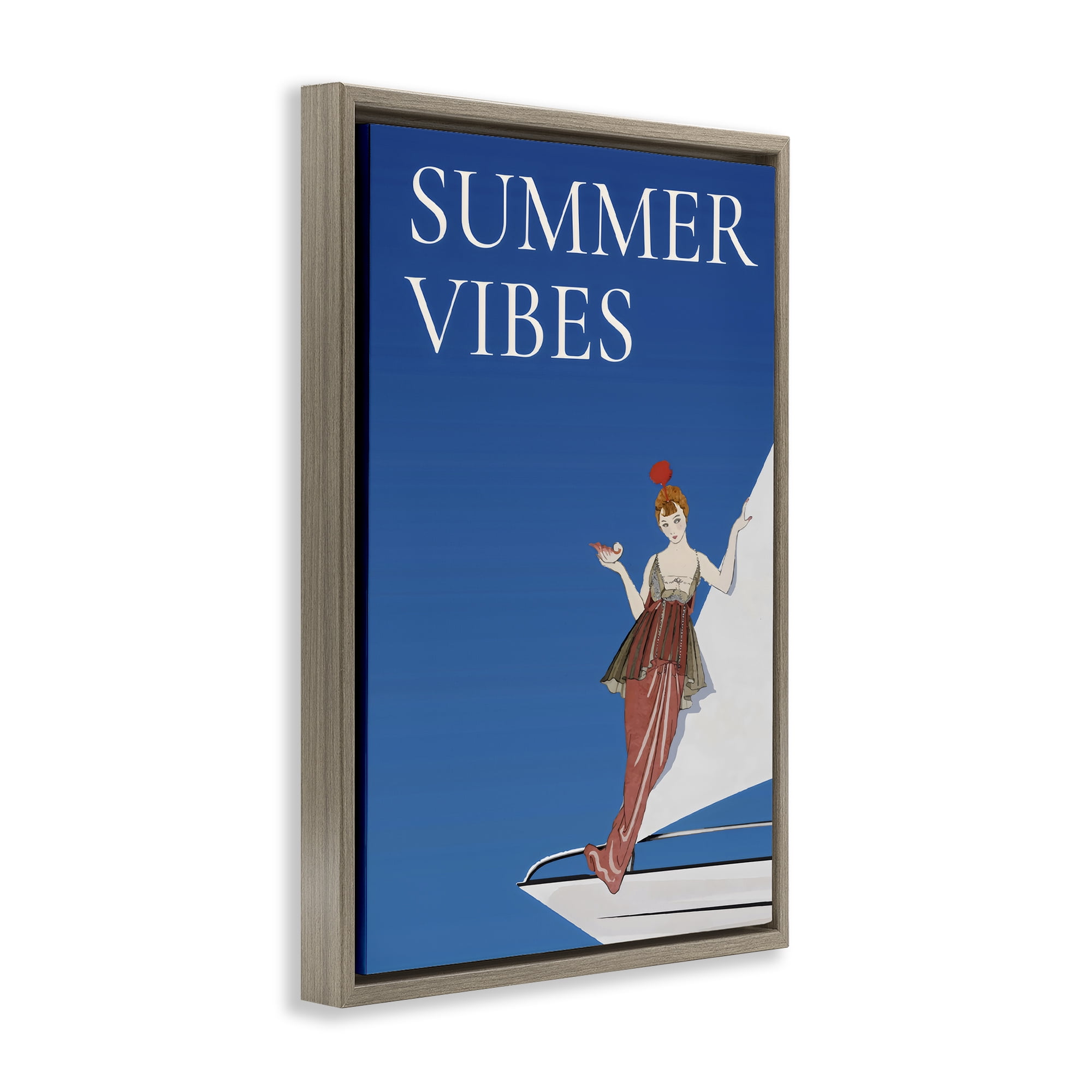 Stupell Industries Summer Vibes Vintage Yacht Brown Framed Floater Canvas Wall Art, design by Creative Studio