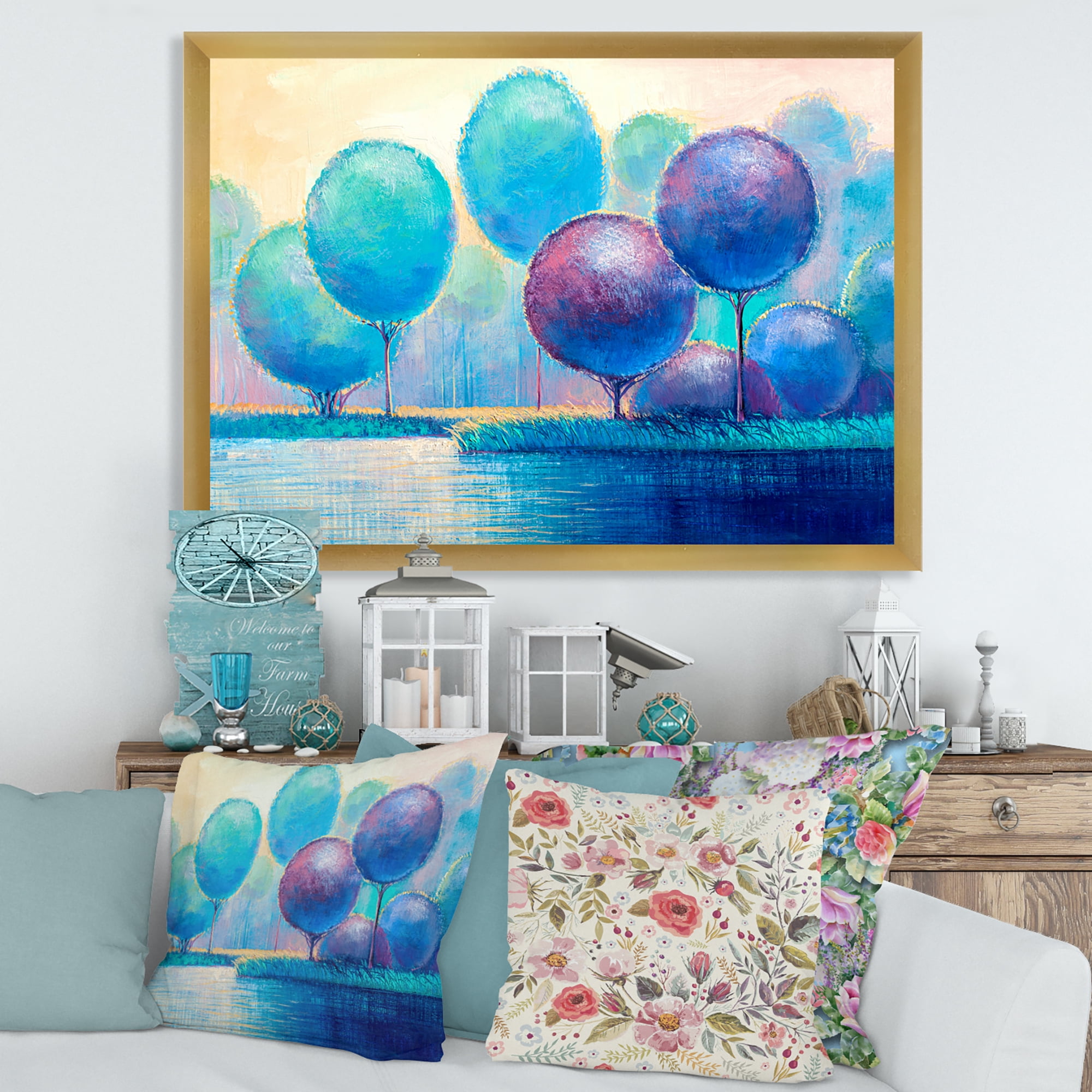 Designart 'Ornamental Colourful Trees V' Modern Framed Art Print