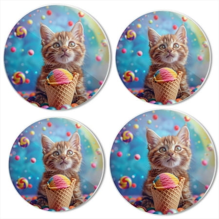 

BaHomeck Electric Stove Burner Covers Set of 4 Round Metal Gas Stove Burner Covers 8 Inch and 10 Inch Kitchen Decor Cute Kitten With Colorful Ice Cream Cone