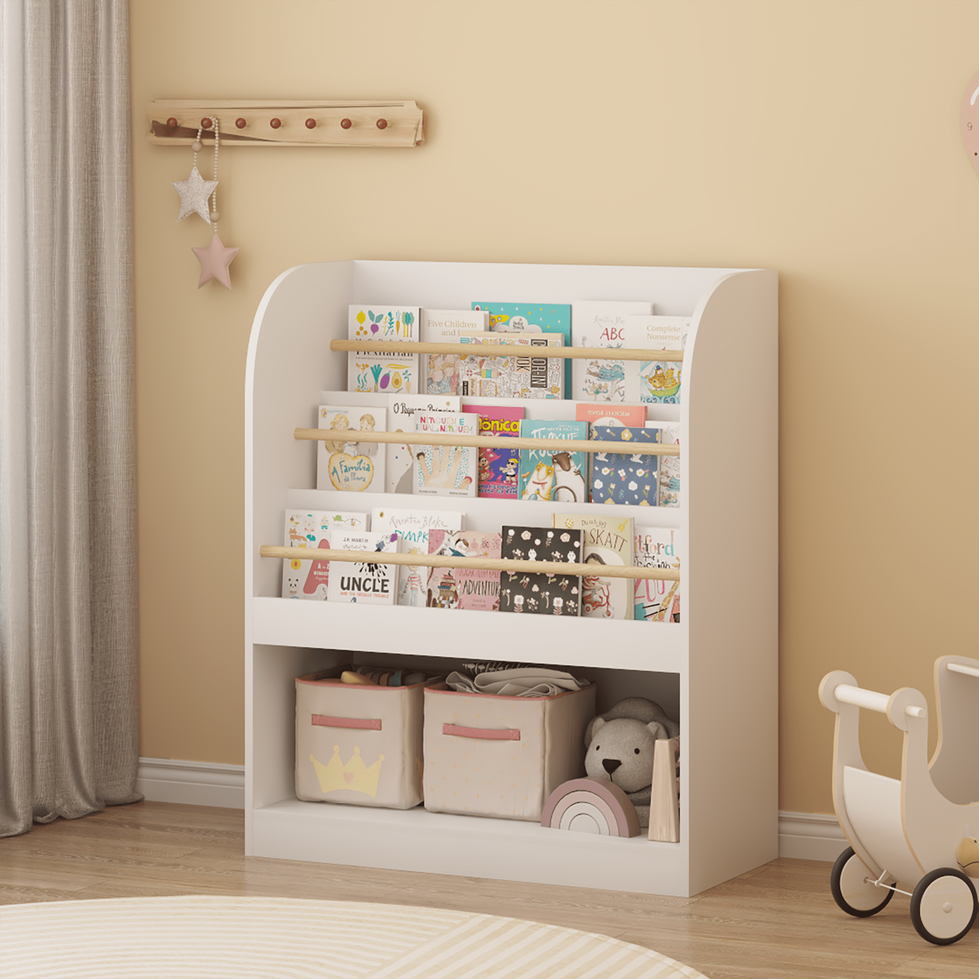 Kids Bookshelf with Open Storage, Front-Facing Children's Bookcase, Multi-Tier Wooden Book Display Shelf for Toddlers, Playroom, Bedroom, or Nursery