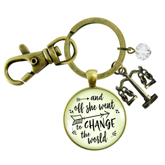 Law School Graduation Gutsy Goodness Bronze Metal Keychain Change World Lawyer Justice Adult Female Jewelry