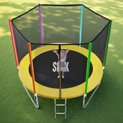 SKOK 8FT Backyard Trampoline with Enclosure Net & Ladder, Upright-Poled Outdoor Colorful Trampoline, 400LBS Capacity Waterproof Durable Trampoline for Kids & Adults Family Birthday Gift