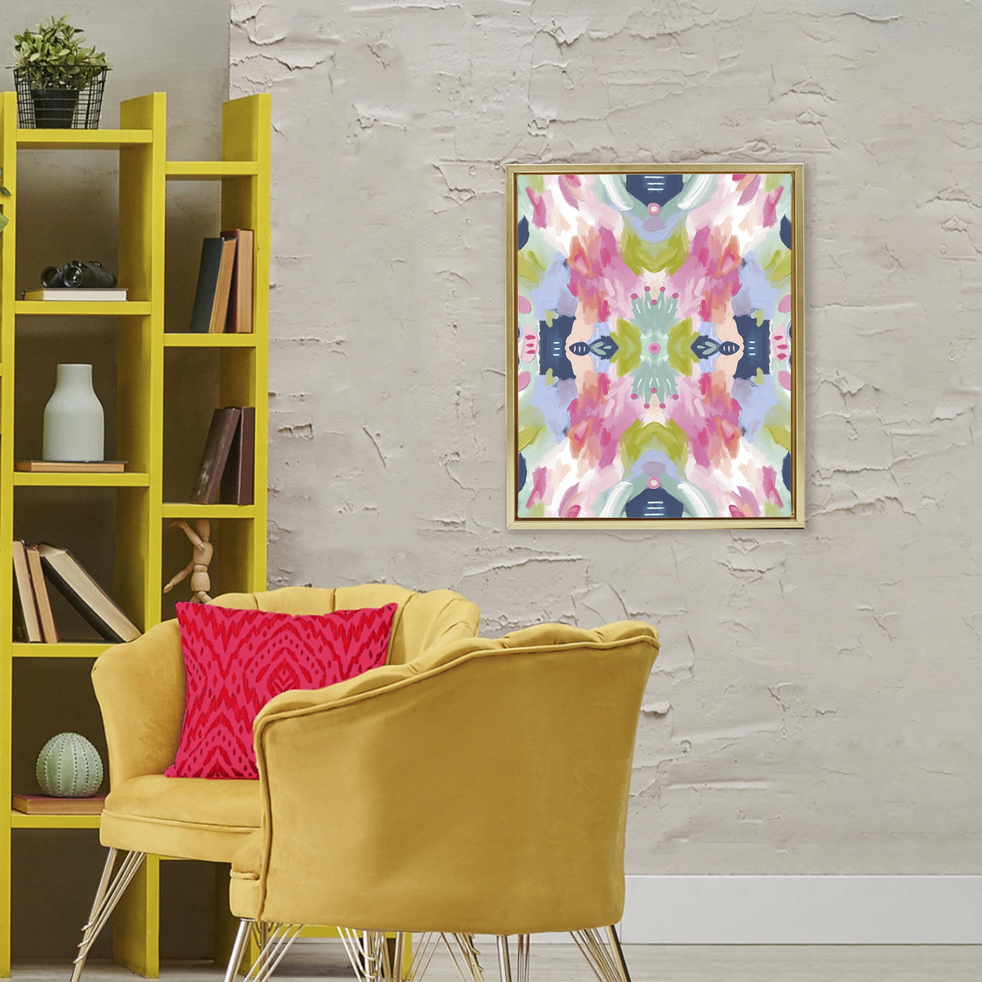 Stupell Industries Kaleidoscopic Floral Mandala Gold Framed Floater Canvas Wall Art, design by Lisa Nohren