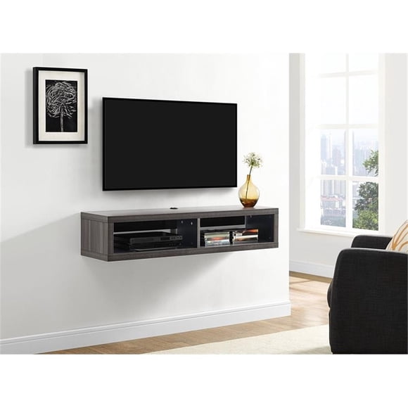 Pemberly Row 48" Wall Mounted TV Console with Concealed Wire Management in Gray