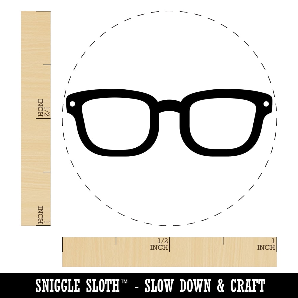 Thick Framed Glasses Geek Hipster Self-Inking Rubber Stamp Ink Stamper - Orange Ink - Medium 1 Inch