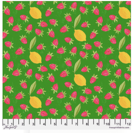 Free Spirit Cori Dantini Summer Love Strawberry Lemondade Green Cotton Fabric By The Yard