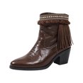 thumbnail image 2 of Willtoo Women's Vintage Faux Leather Fringe Ankle Boots Bohemian Retro Chunky Low Heel Shoes Winter Casual Round Toe Back Stretch Slip On Booties, 2 of 5