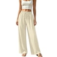 thumbnail image 2 of CQONEPT Womens Wide Leg Linen Pants Palazzo High Waisted Flowy Pant Lounge Baggy Casual Work Pants Trousers with Pockets Beige 2XL, 2 of 6