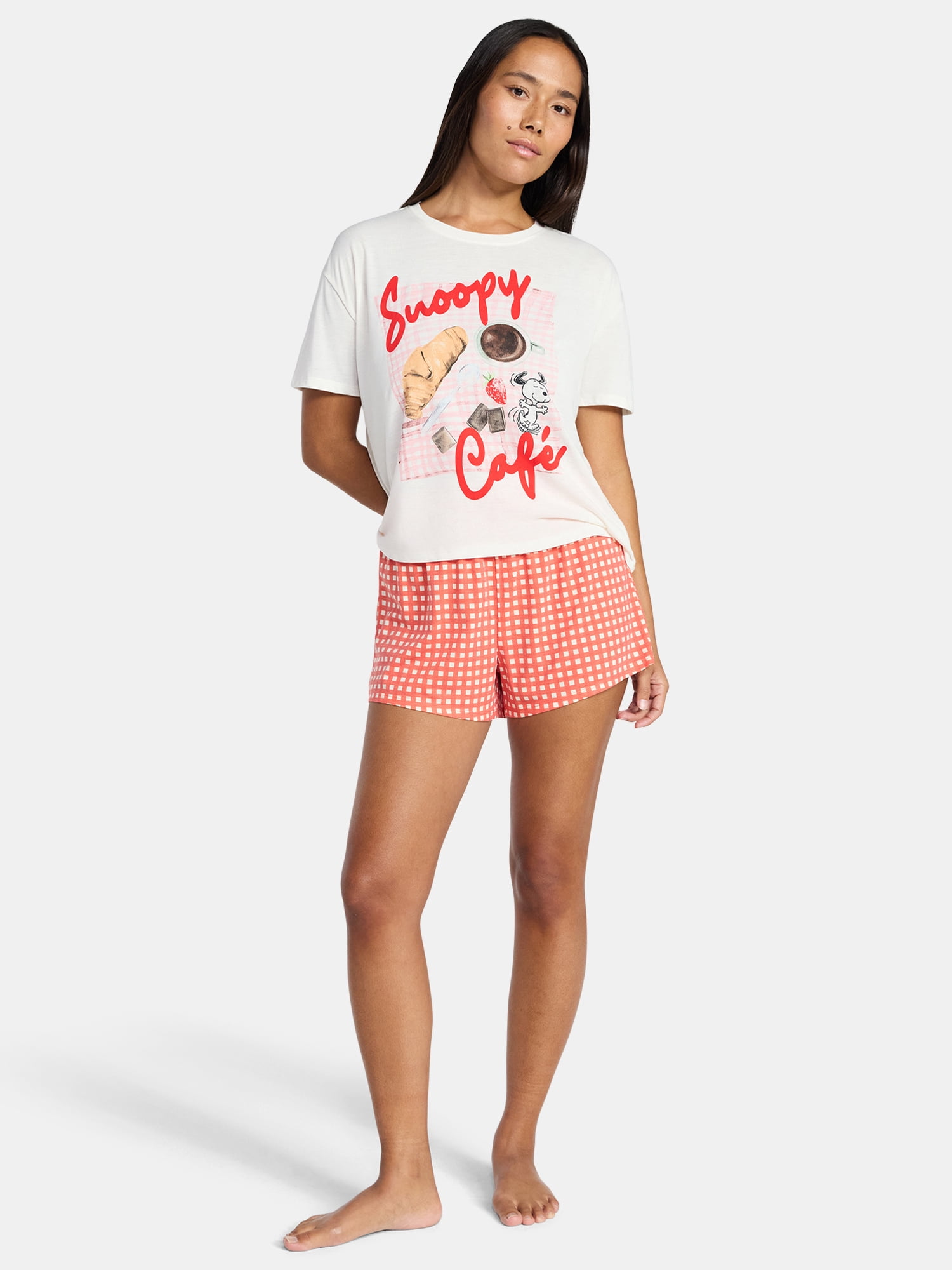 Snoopy Women's and Women's Plus Peanuts Sleep Tee and Shorts Pajama Set from Grayson Social, 2-Piece, Sizes XS-3X