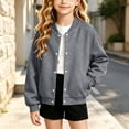 thumbnail image 2 of lcziwo Bomber Jackets for Girls Kids Baseball Fleece Snap Button Jacket with Pockets Oversized Warm Long Sleeve Sweatshirts Gray,8-9 Years, 2 of 8
