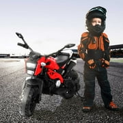 12V Kids Electric Motorcycle with Training Wheels & Light-Up Wheels - Music Realistic Ride for 3-6 Years red