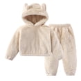 thumbnail image 4 of CAIVO Girls Solid Color Loungewear Fall Winter Hooded Cozy Pajama Sets Toddler Kids 2 Piece Long Sleeve Tops Pants, 4 of 5