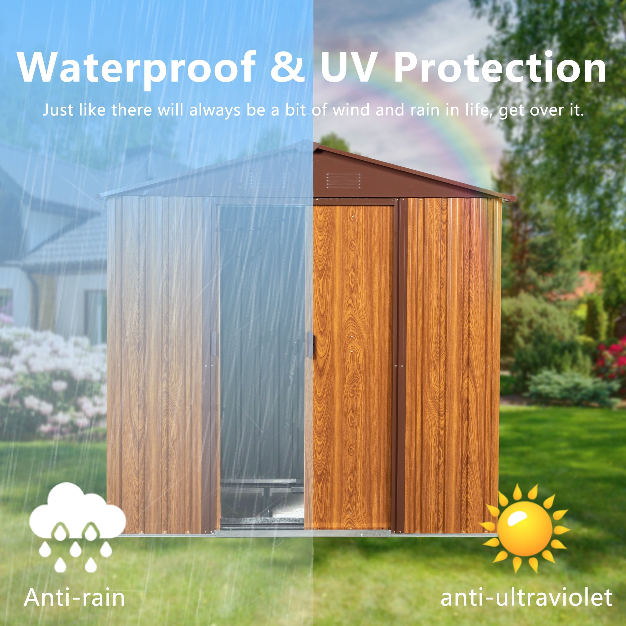 Aimee Lii 72"x63" Outdoor Storage Shed, Utility Tool Shed Storage House, Sheds Outdoor Storage for Backyard Garden Patio Lawn, Brown Aimee Lii 72"x63" Outdoor Storage Shed, Utility Tool Shed Storage House, Sheds Outdoor Storage for Backyard Garden Patio Lawn, Brown