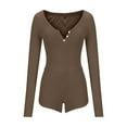 thumbnail image 4 of Scyoekwg Womens 2 Piece Outfits Casual Fashion Loose Solid Color Button Slim V-Neck Long Sleeve Tops Shorts Casual Outfits Fall Outfits Matching Sets (Brown,L), 4 of 6