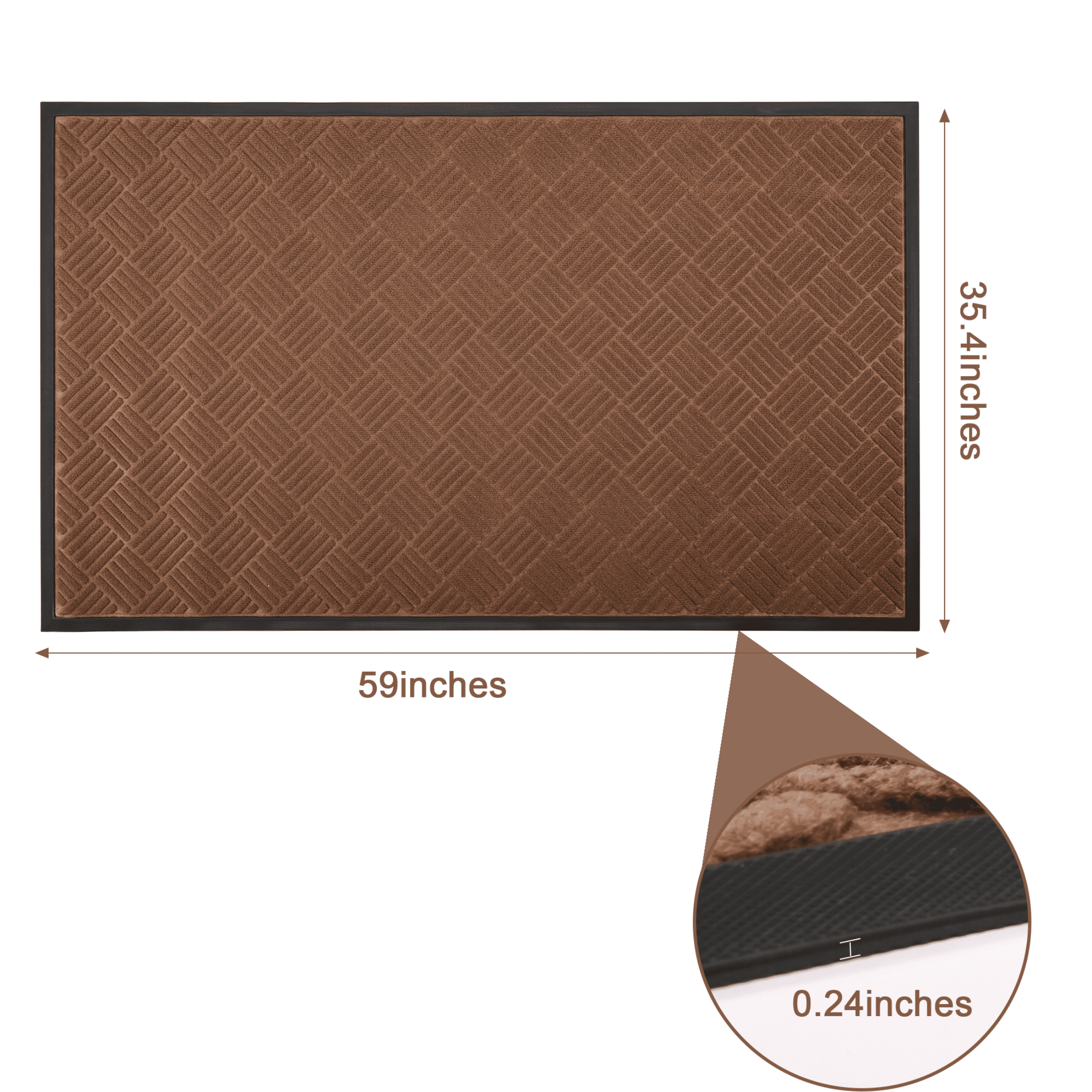 OVYEOFR 3' x 5' Entrance Mat, Large Outdoor Rubber Mat for Front Door, Entryway, Brown