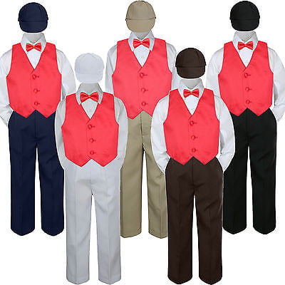 New 4pc Red Fire Rudy Vest Bow Tie Suit Pants Set Baby Boy Toddler Kid Uniform 