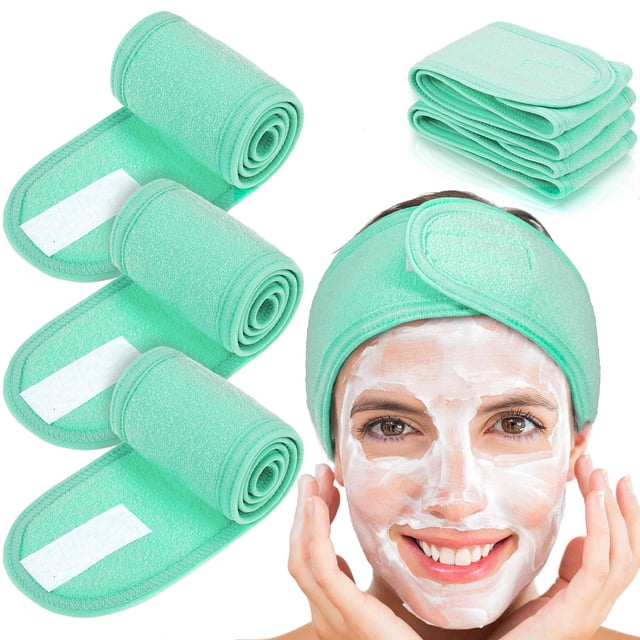 Diadema facial para spa, 4 paquetes de diadema de tela de rizo, toalla elástica ajustable para baño, maquillaje y deporte