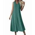 thumbnail image 2 of Summer Dresses for Women Cotton Linen Maxi Dress Casual Sleeveless Solid Long Sundress Lake Green M, 2 of 7