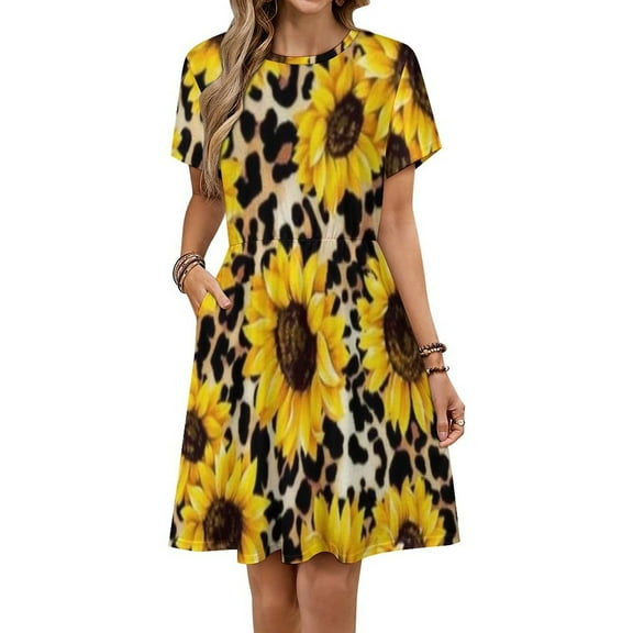 Leopard Sunflower Women's Dress Short Sleeve Summer Sundress Summer Women Clothes
