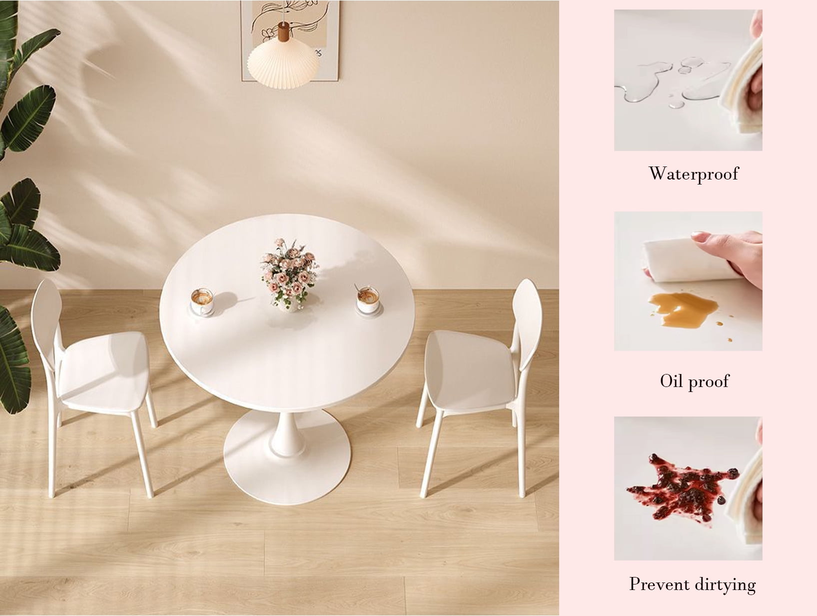 Modern Round Dining Table, 31.5 Inch Diameter MDF Tabletop with Cylindrical Metal Base, Multipurpose Leisure Coffee Table for Kitchen Living Room Small Apartment