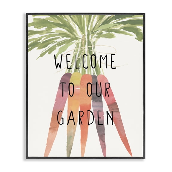 Stupell Industries Welcome Garden with Carrots Food & Beverage Painting Black Framed Art Print Wall Art, 11 x 14