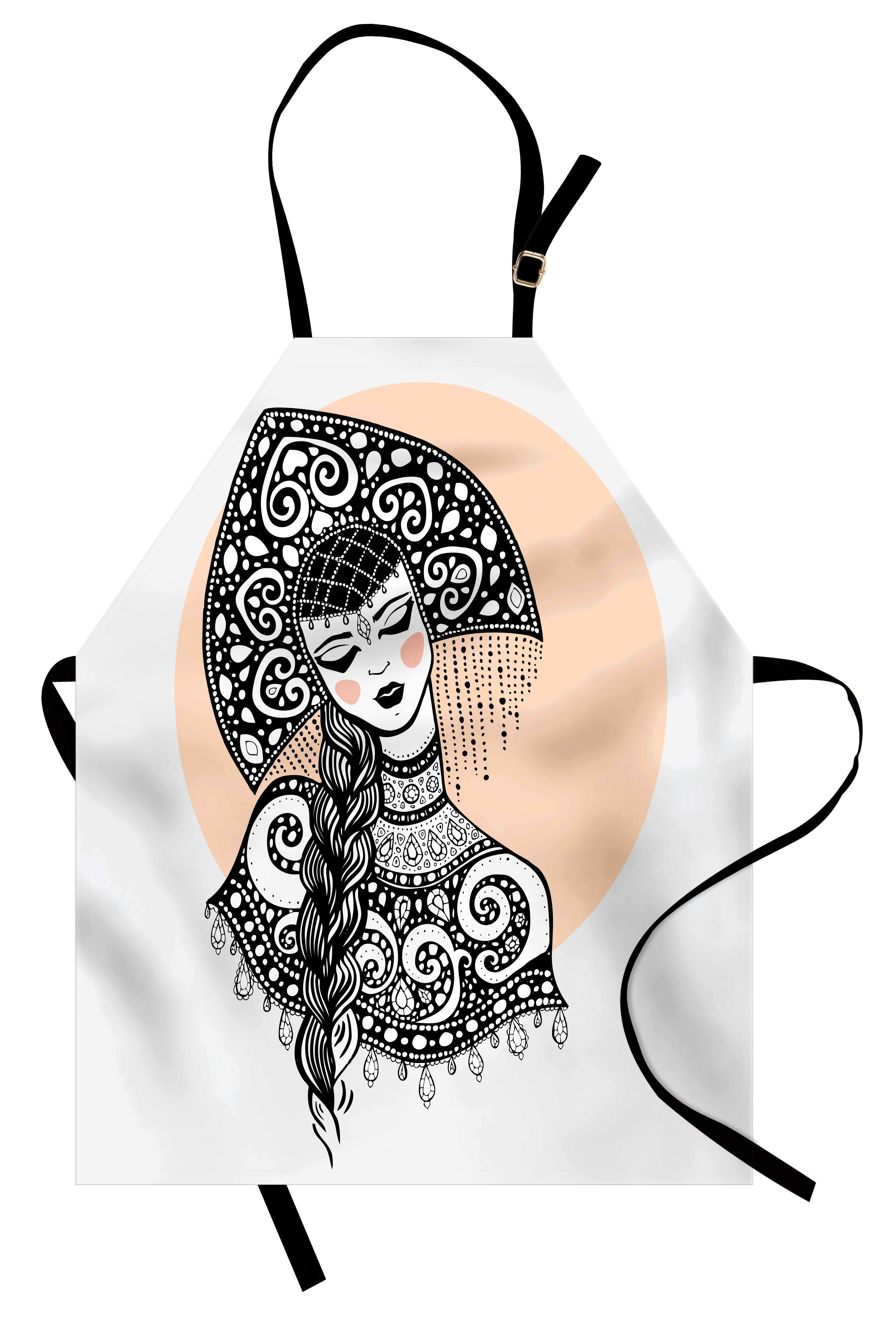 Russian Apron Ethnic Slavic Woman in Folk Clothes Ornamental Moscow Graphic Art, Unisex Kitchen Bib Apron with... by 3decor llc
