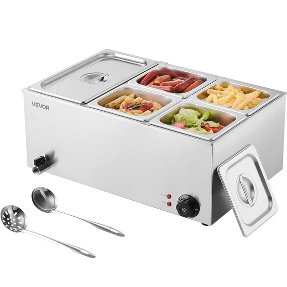 VEVOR 24QT Commercial Food Warmer, 5-Pan Electric Steam Table, 1200W Professional Countertop Stainless Steel Buffet Bain Marie with 86-185°F Temp Control for Catering, Buffet, Parties, Restaurants