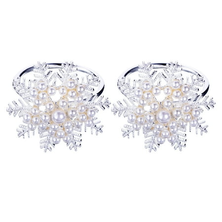

2Pcs Christmas Snowflake Shaped Napkin Ring Pearl Napkin Buckles Napkin Holder