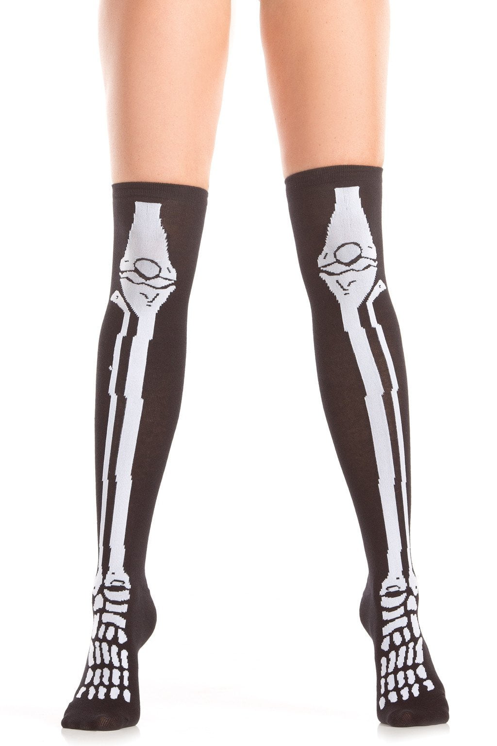 Skeleton Bones Knee Highs Stockings Socks Costume Black White BW403 