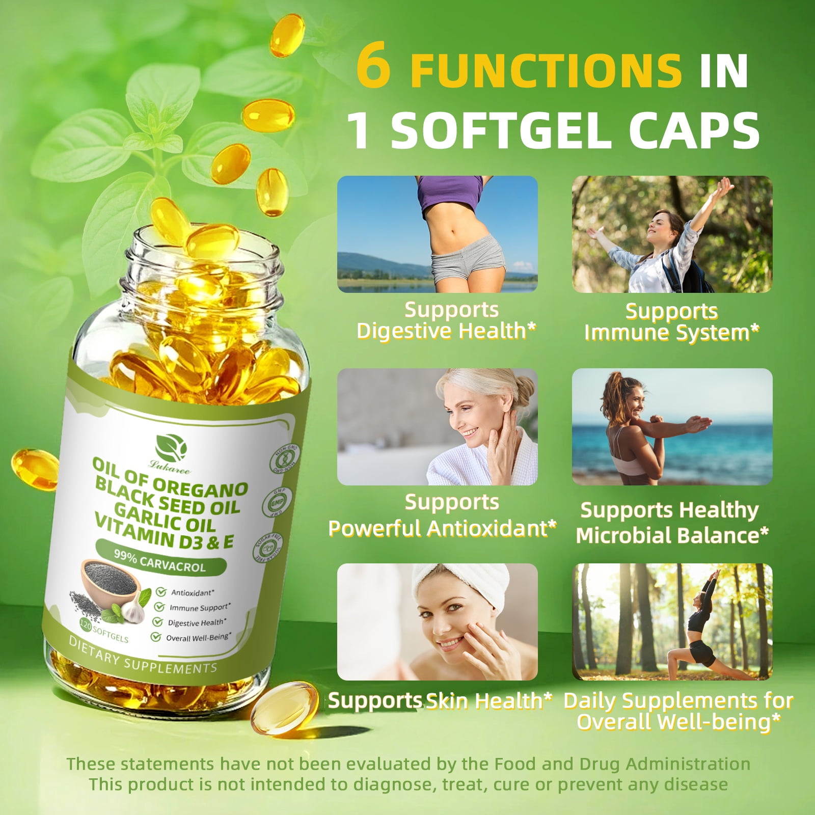 Oregano Oil Softgels, Oil of Oregano with Black Seed Oil & Garlic Oil, for Immune, Heart & Digestive Support - Antioxidant Supplement Softgels By LUKAREE